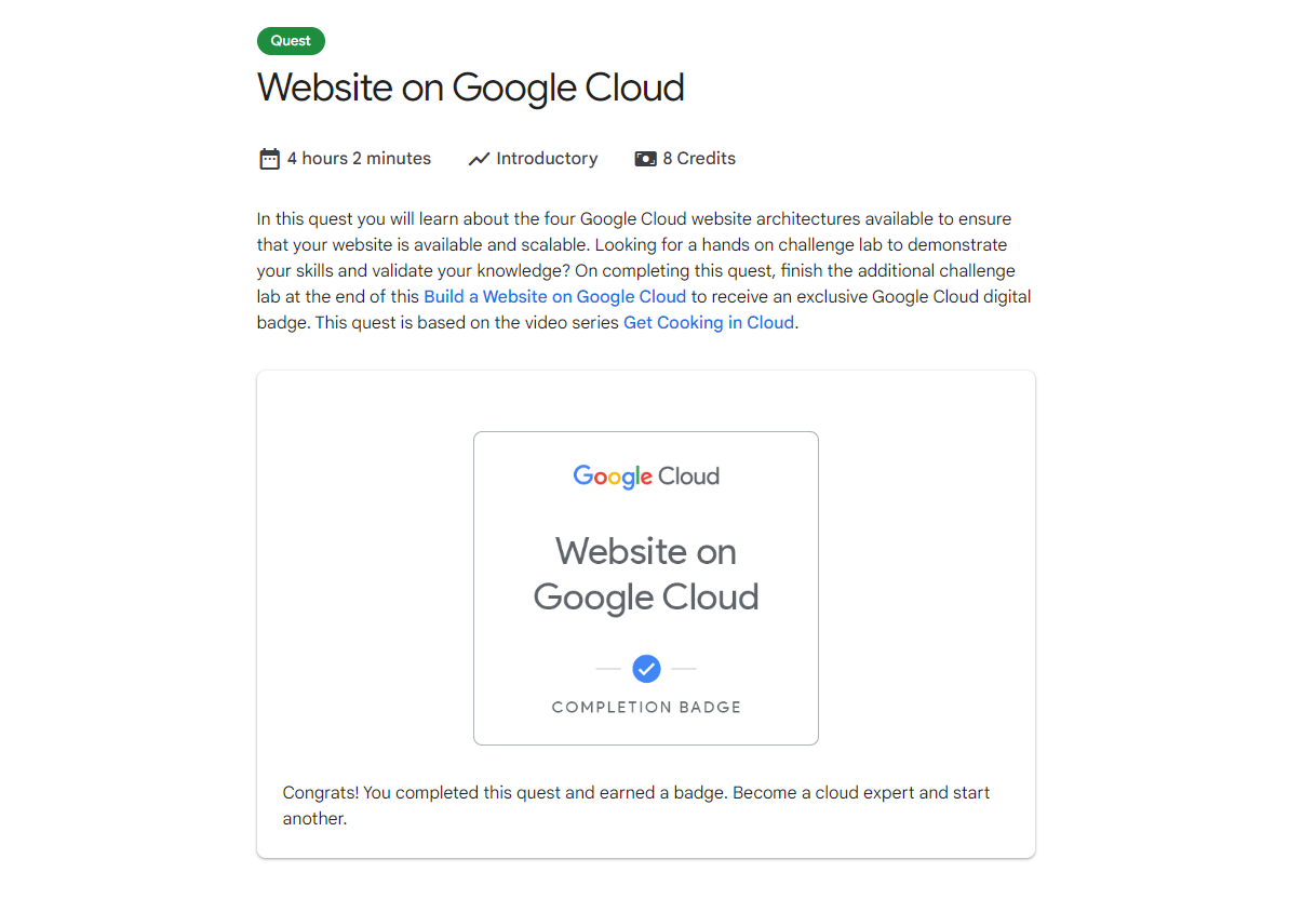 Website on Google Cloud Certificate